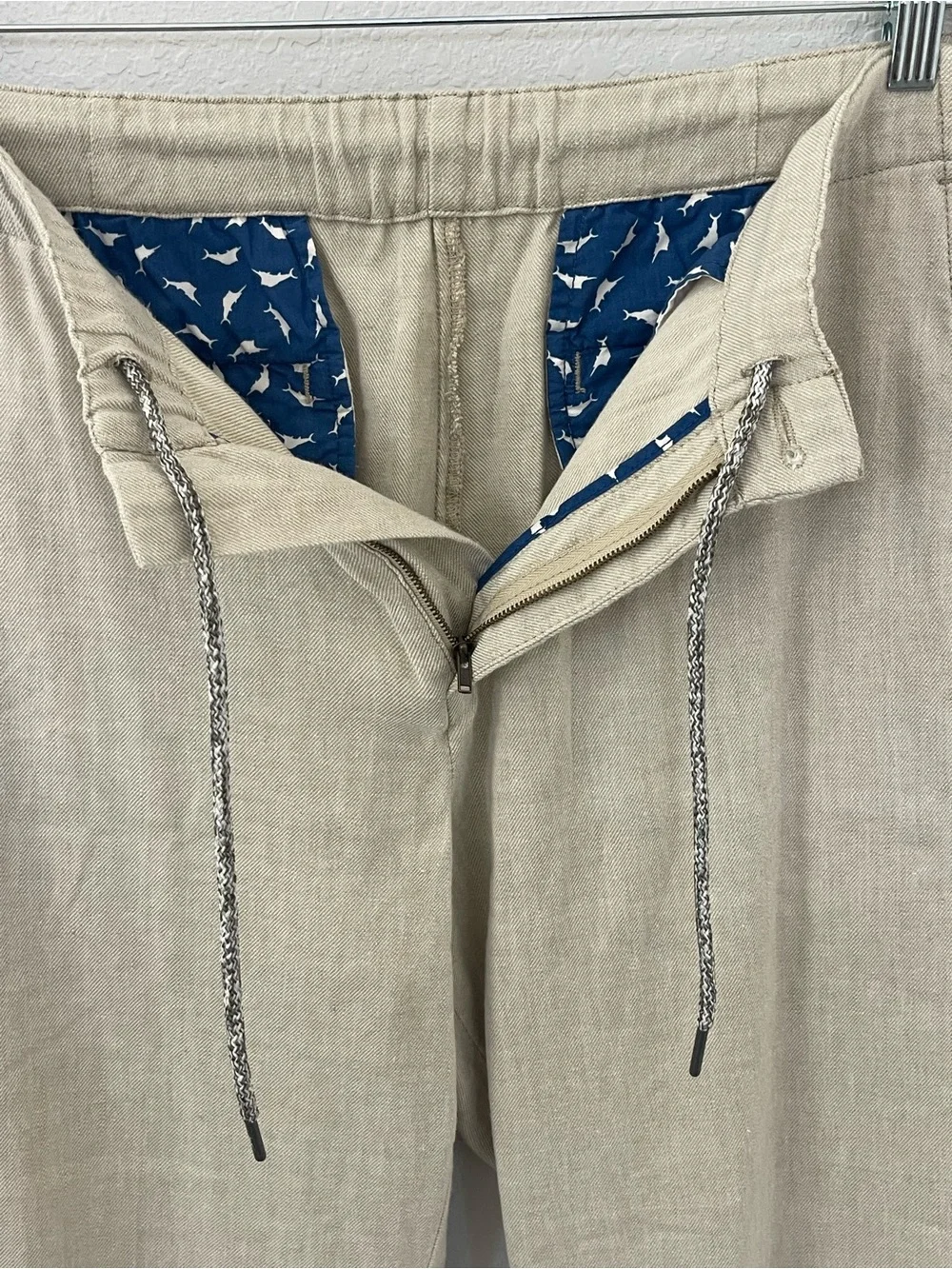 Tommy Bahama Men's L Linen Blend Pants Beige Elastic Waist Drawstring